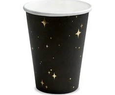 PartyDeco Vienkartiniai puodeliai juodi su žvaigždėm 260ml 6 vnt