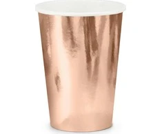 PartyDeco Vienkartiniai puodeliai rožiniai blizgūs 220ml 6 vnt