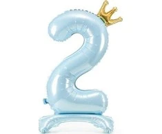 PartyDeco Folinis pastatomas balionas skaičius "2" melsvas 84cm