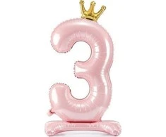 PartyDeco Folinis pastatomas balionas skaičius "3" rožinis 84cm
