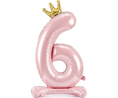 PartyDeco Pastatomas rožinis balionas Skaičius su karūna, 84cm, Skaičius: 6