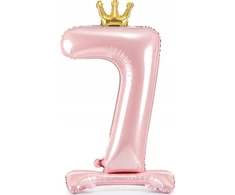 PartyDeco Pastatomas rožinis balionas Skaičius su karūna, 84cm, Skaičius: 7