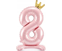 PartyDeco Pastatomas rožinis balionas Skaičius su karūna, 84cm, Skaičius: 8