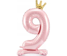 PartyDeco Pastatomas rožinis balionas Skaičius su karūna, 84cm, Skaičius: 9