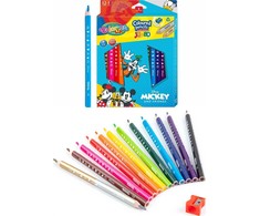 Spalvoti pieštukai COLORINO Disney "Peliukas Mikis" JUMBO, tribriauniai, su drožtuku, 12 spalvų