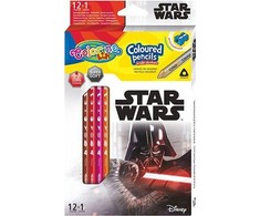 Spalvoti pieštukai su drožtuku Colorino Disney Star Wars, trikampiai, 12 vnt./ 13 spalvų