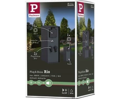 Paulmann RIO 2GN išorinė maitinimo kolonėlė. 24V Plug &amp; Shine + 2GN. 230V IP44 + prieblandos jutiklis nerūdijantis plienas / antracitas
