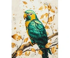 BRUSHME Malowanie po numerach BRUSHME, 40x50 cm, auksinis, szmaragdowa papuga, 1 vnt., dėžutėje