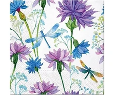 Paw Mondex Servetėlės 33x33 Violetinė/mėlyna gėlės ir laumžirgis 20vnt