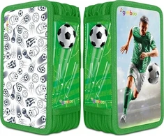 PBS Connect pieštukų dėklas GIMBOO mokyklinis pieštukų dėklas su priedais, 3 skyriai, futbolo formos, žalias