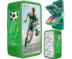 PBS Connect pieštukų dėklas GIMBOO mokyklinis pieštukų dėklas su priedais, 3 skyriai, futbolo formos, žalias