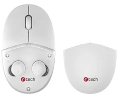Pelė C-Tech S TWS słuchawkami Dual mode WLM-21, belaidė, BT5.0 + 2,4GHz, 1600DPI, 3 przyciski, USB nano receiver, balta (WLM-21W)