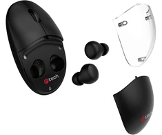 Pelė C-Tech Z TWS słuchawkami Dual mode WLM-21, belaidė, BT5.0 + 2,4GHz, 1600DPI, 3 przyciski, USB nano receiver, juoda (WLM-21BK)