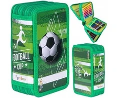 GIMBOO mokyklinis penalas su priedais, 3 skyriai, futbolo tematikos 2025, žalias