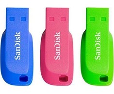 SANDISK CRUZER BLADE USB atmintinės, 3 vnt. pakuotėje, 32 GB