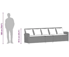 Sodo sofa, 5 vietų, su pagalvėlėmis, smėlio spalvos, poliratanas