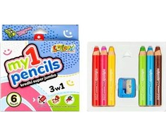 Kredki Super Jumbo Penmate 6 spalvų + drožtukas