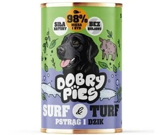 Šunų Maistas - DOBRY šunims Surf &amp; Turf Upėtakis Sušalęs Šernas Drėgnas 400g