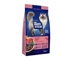Maisto produktai - OptiVital Su Šviežia Jautiena Sausas Kačių Maistas 35% Baltymų 1.4kg