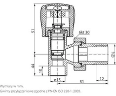 Perfexim 1 / 2 "Kampinis šildymo vožtuvas litavimui PHA-032 / L G1 / 2x15 (20- 032- 010- 200)