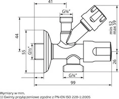 Perfexim Kombinuotas kampas vožtuvas 1 / 2 "x3 / 8" x3 / 4 "(02- 050- 1520- 000)