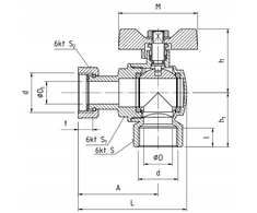 Perfexim Perfexim rutulinis kampinis vožtuvas perfekt sistema su sukama veržle PHA-010/O 1/2'' DN15 00-010-0150-001