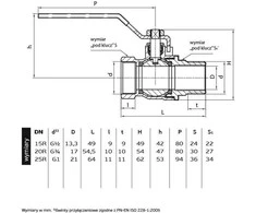 Perfexim Vandens rutulinis vožtuvas WZ DN25 rankena 1040 G1 WZ PN16 C DN25 [6 / 60]