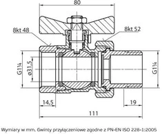 Perfexim Vandens rutulinis vožtuvas WZ DN32 su drugelio sraigtu sustiprintas PHA-005 / SM G1 1 / 4 WZ PN30 DN32 (00- 005- 0320- 000)