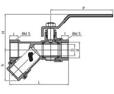 Perfexim WW DN25 rutulinis vožtuvas su sunkiųjų filtrų PHA-006 G1 WW PN30 DN25 (01-006-0250-000)