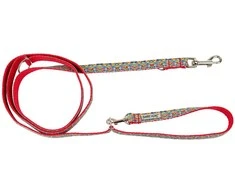 Pets Collection Šuns pavadėlis, liaudies raštas, reguliuojamas, juostinis, 16 mm / 220 cm, raudonas