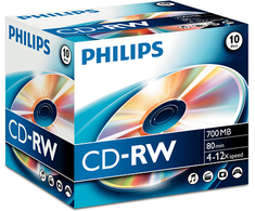 1x10 Philips CD-RW 80min 700MB 4-12x JC