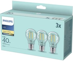 Philips LED lemputė E27, 4.3W, 470lm, 2700K 3 vnt.