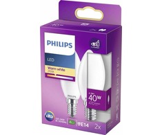 „Philips“ LED žvakinė lemputė E14, 2 vnt., 4,3 W (40 W), 2700 K, 470 lm