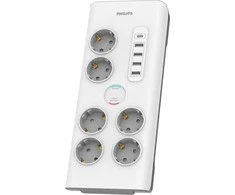 Philips Apsauga nuo viršįtampių SPN7060WA/58, 6 lizdai, 2 m maitinimo laidas, 1 x C tipo prievadas, maks. 15 W išvestis, 4 x A tipo jungtys, maks. 20 W išėjimas, 900 džaulių apsauga nuo viršįtampių