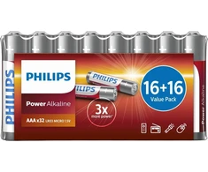 Philips maitinimo šarminė baterija LR03P32FV/10, Vienkartinės baterijos, AAA, Šarminė, 1,5 V, 32 vnt., 3 metai