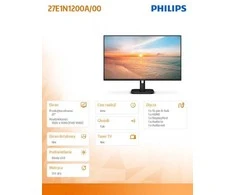 Monitorius Philips | 27E1N1200A/00 | 27 " | IPS | FHD | 16:9 | 120 Hz | 4 ms | 1920 x 1080 pikselių | 300 cd/m² | HDMI jungtys quantity 1 | Juodas