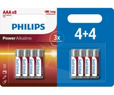 PHILIPS vienkartinės šarminės AAA baterijos, 8 vnt. pakuotė