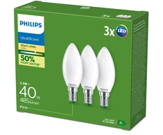 Philips Ultra Efficient Żarówka LED E14 | B35 | 2.1W = 40W | 2700K Ciepła | 3 vnt.