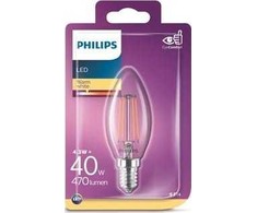 LED lempa Philips Fil, B35, 4.3W, E14, 2700K, 470lm, skaidri