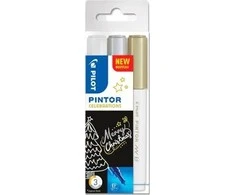 Pilot Pen „Pilot Pintor“, 3 vnt., Auksinė, Sidabrinė, Balta, Smulkus galiukas, Įvairių spalvų, Apvalus, 2,3 mm