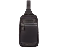 Piquadro, Trakai, Leather - Fabric, Mono Sling, Textile Crossbody Bag, Juodas, 42021990, 31 x 18 x 7 cm, For Men