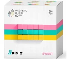 Pixio Sweet magnetinių kubų rinkinys vaikams nuo 6 metų, 60 dalių, skatina erdvinę vaizduotę, geltona, rožinė, turkio