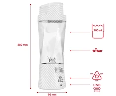 Plakiklis Webber Stiklinis asmeninis belaidis nešiojamas blenderis Twister 370 W 700 ml USB-C (05PB500BI)