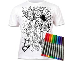 Splat Planet Dažymas marškinėliai BUTTERFLIES BUTTERFLIES marškinėliai + 10 plaunamų žymeklių 7-8 m.