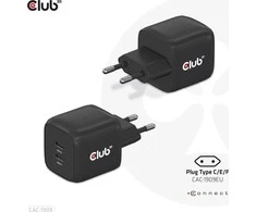 Club 3D Club3D CAC-1909EU Kelioninis įkroviklis PPS 45W GAN technologija, dviejų prievadų USB Type-C, maitinimo tiekimo (PD) 3.0 palaikymas