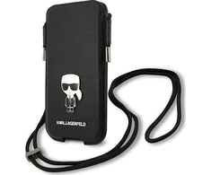 Karl Lagerfeld krepšys 6,7" dėklas Saffiano Ikonik Karl`s (KLHCP12LOPHKMK) juodos spalvos
