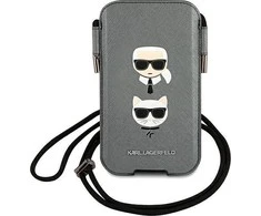 Karl Lagerfeld krepšys 6,1" dėklas Saffiano Ikonik Karl&amp;Choupette Head (KLHCP12MOPHKCG) pilkos spalvos
