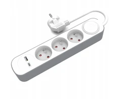 Plastrol Przedłużacz stały 3x su włącznikiem oraz gniazdami USB A USB C 5m schuko PS-370SWS+USBA+USBC/5 E W-30008