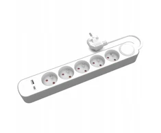 Plastrol 5 fiksuoti ilgintuvai su jungikliu ir USB A USB C lizdais 1,5 m PS-570WS+USBA+USBC/1.5 E W-30003
