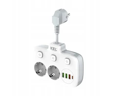 Plastrol Dvigubas kabelių skirstytuvas su atskirais jungikliais + USB R-273SWS/CA